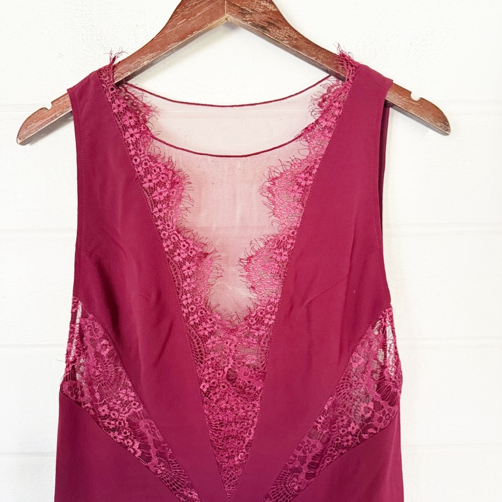 EUC Free People Dove Lace Sleeveless Mini Dress in Rich Berry Color Size 6 - Picture 5 of 11